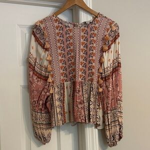 American Eagle Outfitters Floral Boho Blouse - Pink and Cream